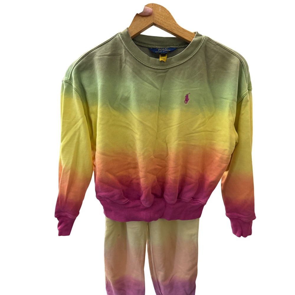Polo Ralph Lauren Tracksuit Girls M 8-10 Multicolor Ombre Excellent Dip-Dye Set